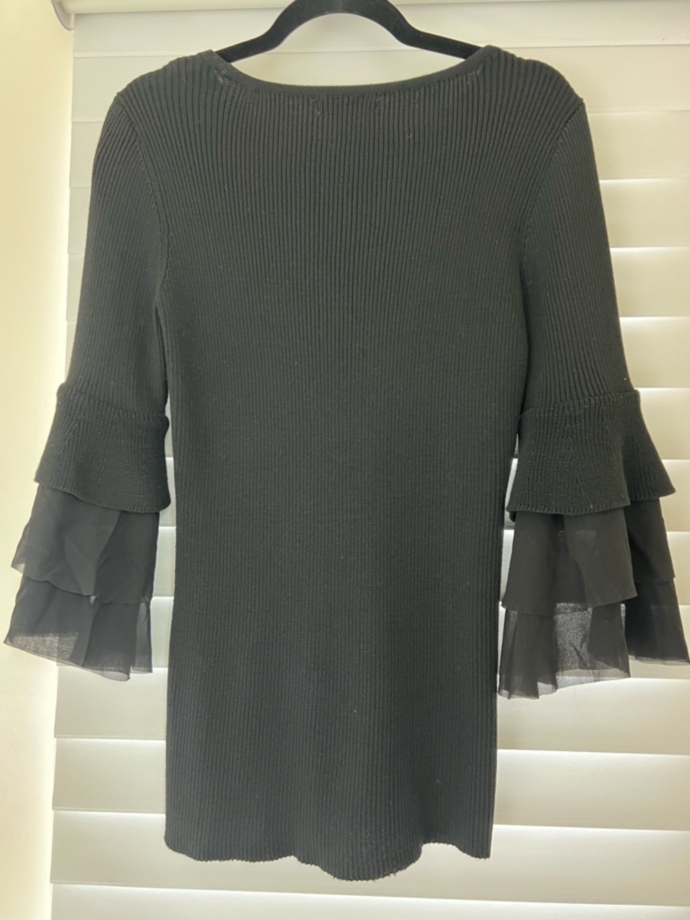 Design History Black Ribbed Knit Dress with Tiered Ruffle Sleeves - Picture 5 of 5